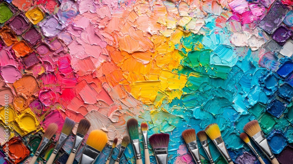 Obraz premium Vibrant Artists Palette with Spectrum of Paint Colors