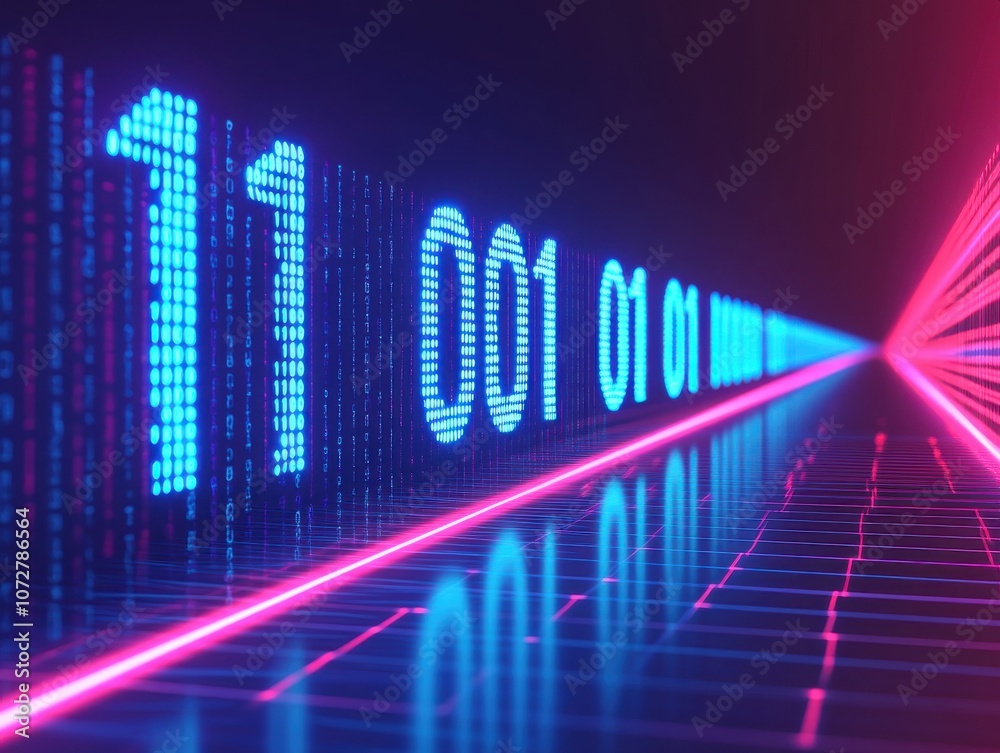 Neon Stream of Binary Numbers in Vivid Colors Neon Stream of Binary Numbers in Vivid Colors