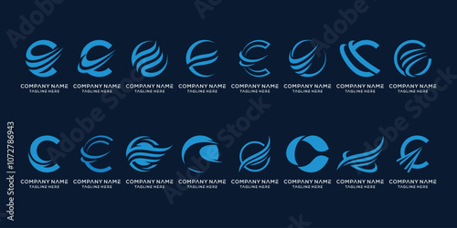 Collection alphabet letter C creative swoosh logo design