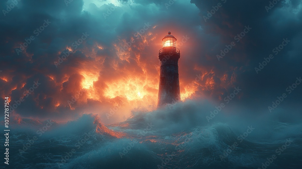 Lighthouse in Stormy Sea Lighthouse in Stormy Sea