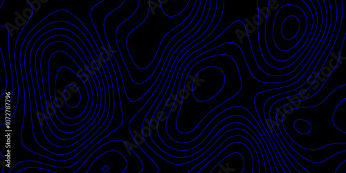 Topographic map blue lines futuristic landscape black background abstract vector illustration geographic map grid, contour lines map seamless pattern geographic mountain relief seamless line map.