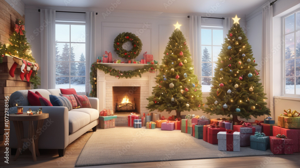 A minimalist tree with silver accents and soft white lights, set against a snowy, serene indoor backdrop. A minimalist tree with silver accents and soft white lights, set against a snowy, serene indoor backdrop.