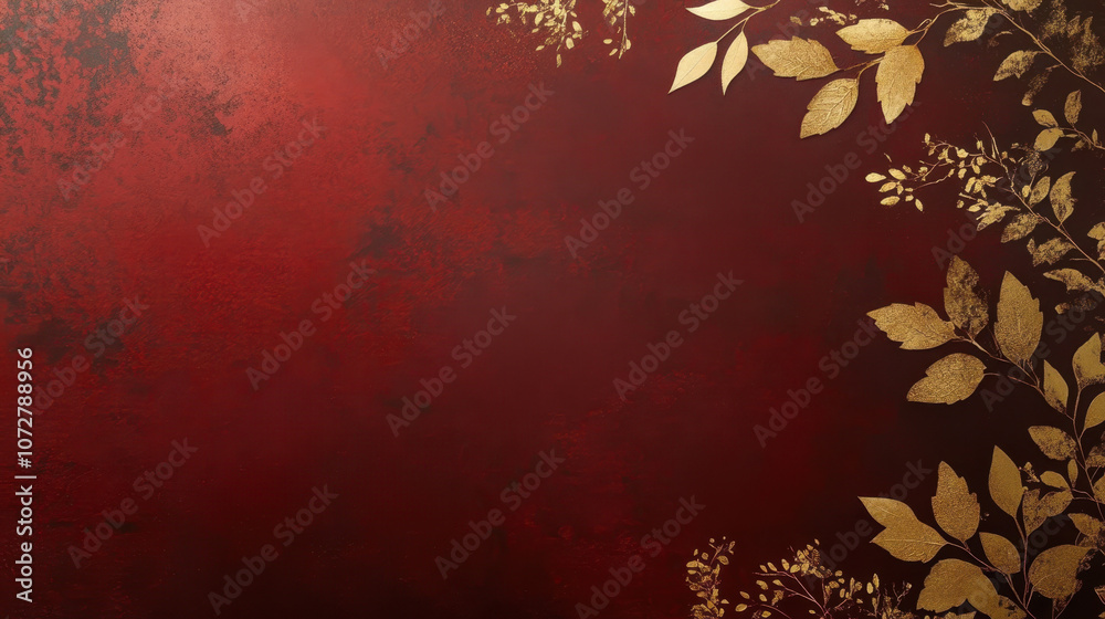 Elegant red background with golden floral design, perfect for invitations or decor Elegant red background with golden floral design, perfect for invitations or decor