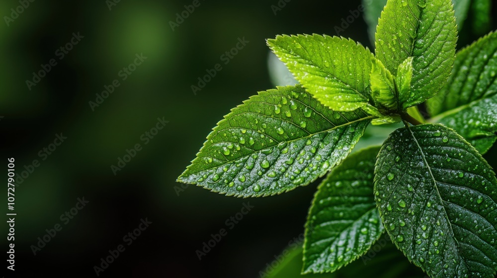 Fresh Green Leaves with Water Drops in Soft Light Fresh Green Leaves with Water Drops in Soft Light