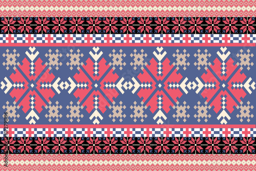 Art Abstract with Floral Pixel Designs. Traditional Cross Stitch needlework. Geometric Ethnic Pattern, Embroidery, Textile Ornamental, Fabric, Hand Stitch Pattern, Cultural Stitching Pixel Art