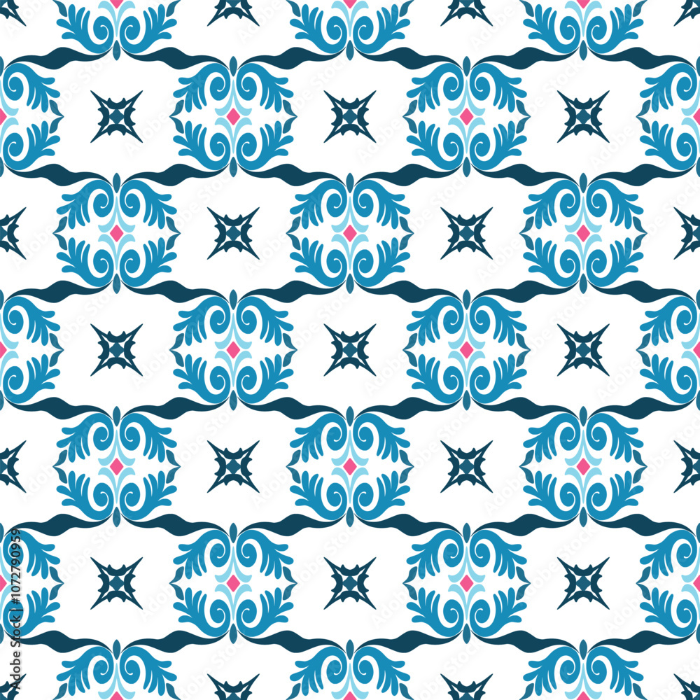 Blue Ornamental Floral Vintage Pattern Background