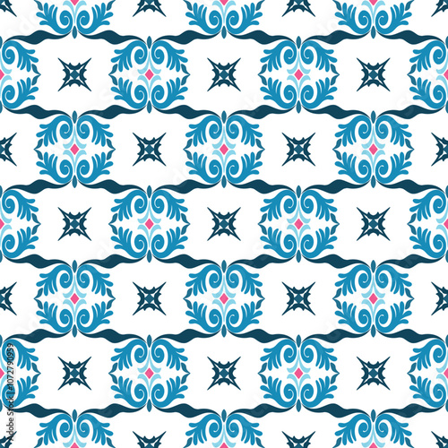Blue Ornamental Floral Vintage Pattern Background