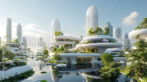 A futuristic digital city of tomorrow. Utopia. Illustration photo