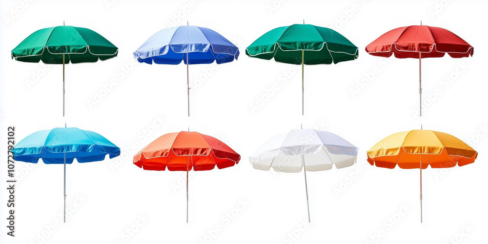 Obraz premium Set of colorful beach umbrella isolated on white background