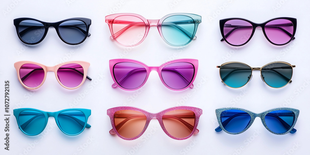 Beautiful colorful summer sunglasses isolated on white background Beautiful colorful summer sunglasses isolated on white background