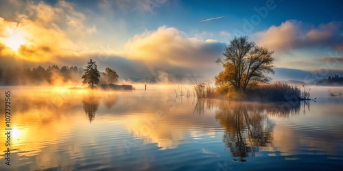 Mysterious Smoke Rising from Calm Water Creating an Enigmatic Atmosphere, Perfect for Evoking Intrigue and Serenity in Imagery