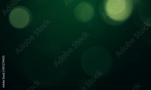 Dark green abstract background with moving particles and bokeh