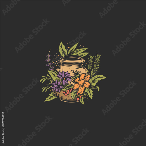 herbal concoction logo design vector vintage