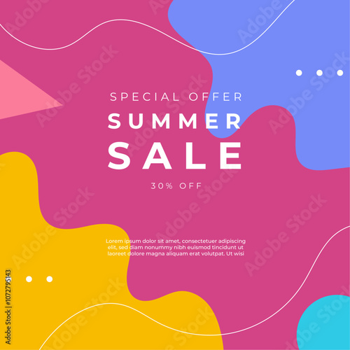 Vibrant Mega Sale Promotion With 30 Percent Discount. Perfect for advertising campaigns, online promotions, and attracting customers with its colorful geometric background.