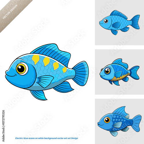 Electric blue acara on white background vector art set Design