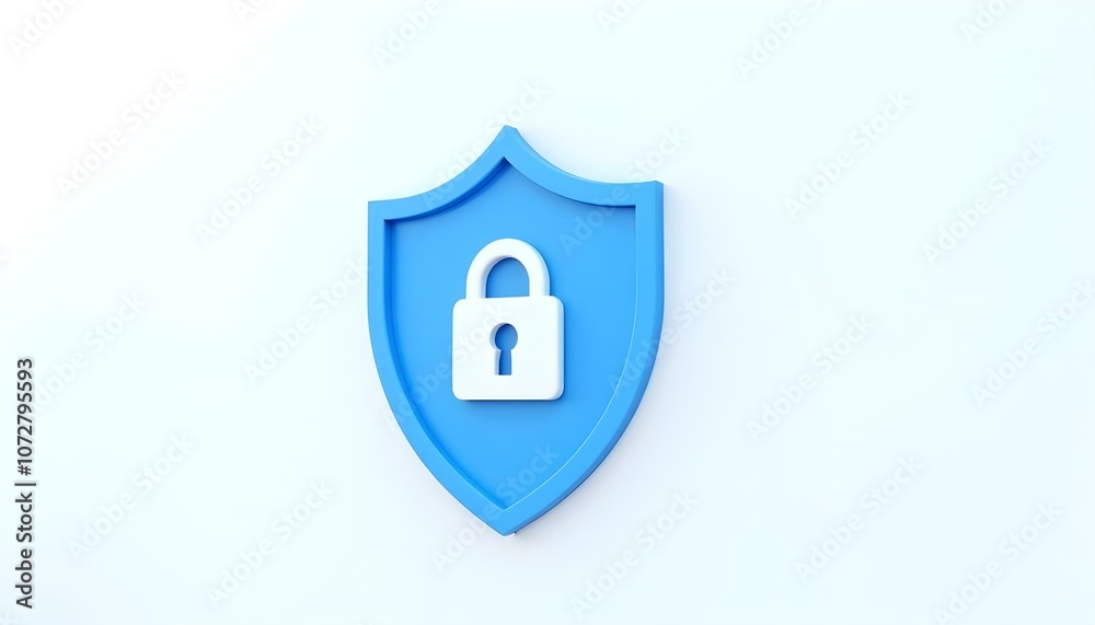 Blue shield with padlock icon on white background Blue shield with padlock icon on white background