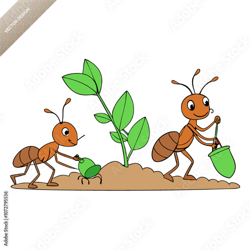 Leafcutter ants at work  vector art design on white background 