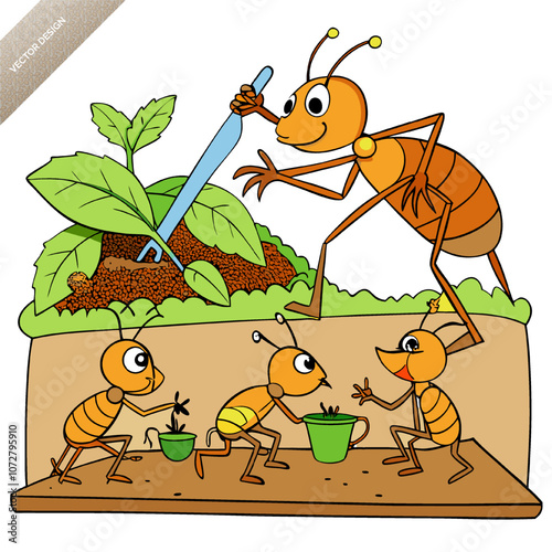 Leafcutter ants at work  vector art design on white background 