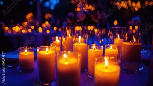 candles next to glass glasses to add a warm and romantic atmosphere photo