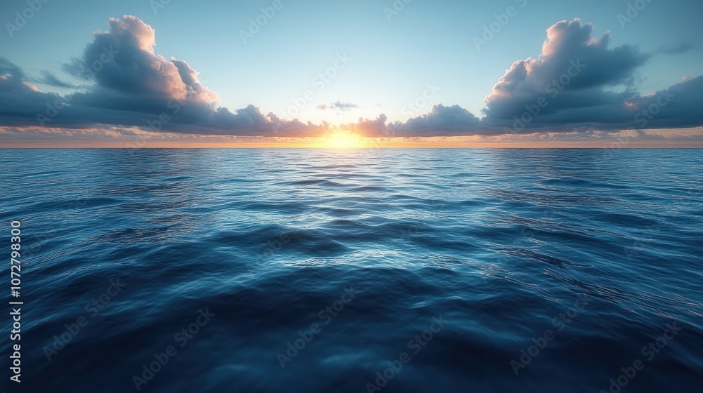 Fototapeta premium Serene ocean view at sunset, reflecting calmness and beauty.