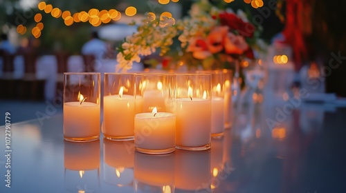 candles next to glass glasses to add a warm and romantic atmosphere photo