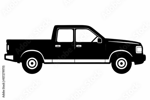 Pickup silhouette, pickup graphic vector illustration, pickup truck black icon isolated on white background