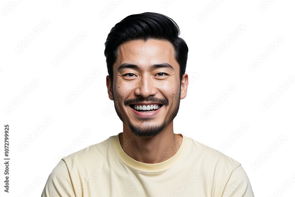 A young man with a neat beard and black hair smiled broadly at the camera A young man with a neat beard and black hair smiled broadly at the camera