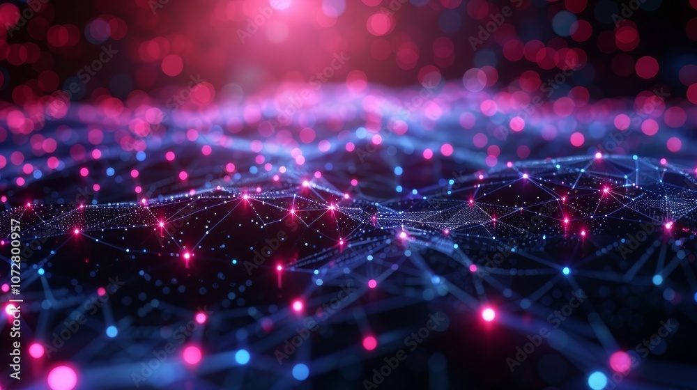 Fototapeta premium Abstract digital network of glowing lines and dots.
