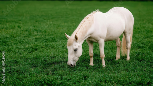 Unicorn casually grazing in a city park, lush greenery, tilted angle view, macro photography