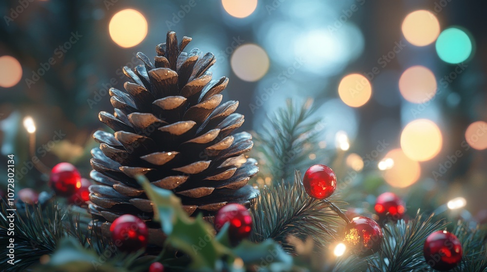 A Pine Cone Adorned with Christmas Decorations A Pine Cone Adorned with Christmas Decorations