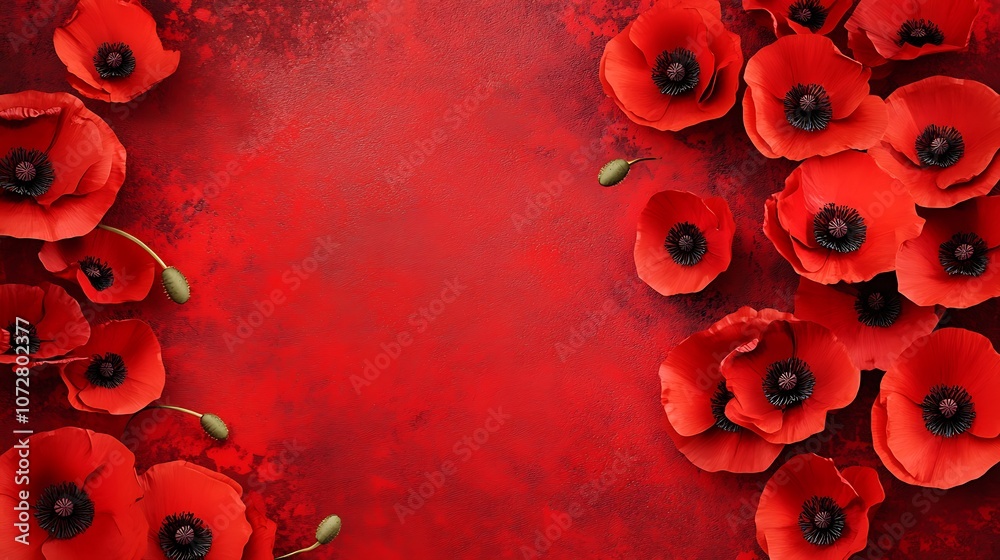 Red Poppy Flowers on a Red Background Red Poppy Flowers on a Red Background