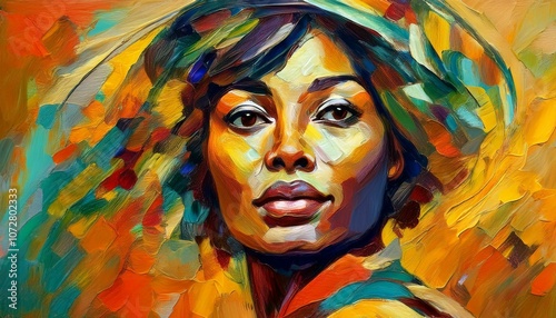 Abstract portrait of an AI, in an impressionist style, with vibrant colors