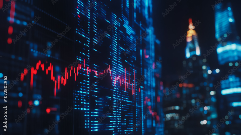 Naklejka premium Smart digital Innovation Business skyscrapers in the Financial District with connection network reciprocity over the cityscape. of future smart wireless digital city and social media networking