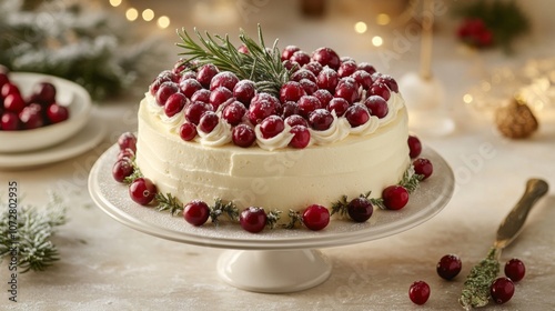 Wallpaper Mural White Cake Topped with Cranberries, Rosemary, and Powdered Sugar Torontodigital.ca