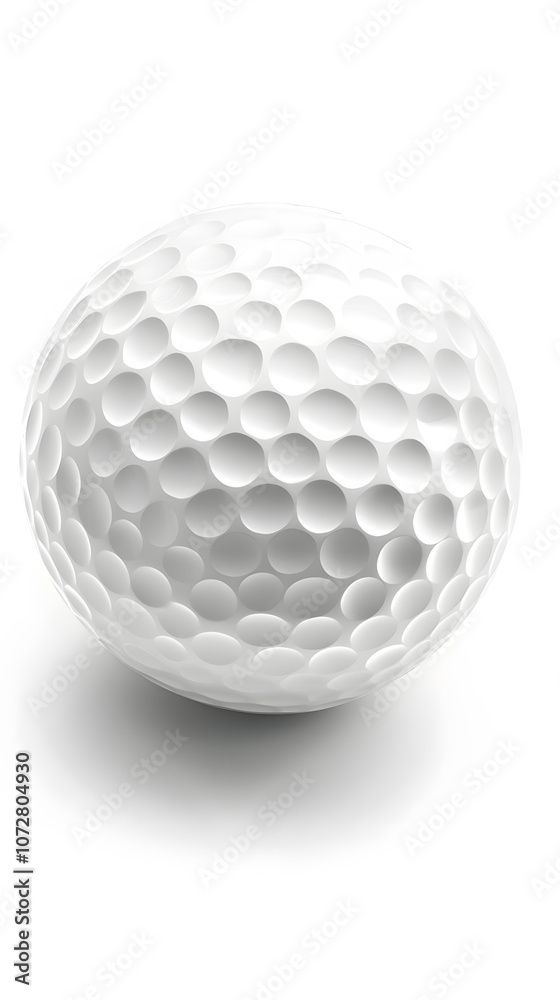Close-up white golf ball with detailed dimple pattern and soft shadow on white Close-up white golf ball with detailed dimple pattern and soft shadow on white