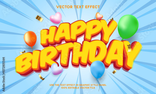Happy birthday editable text effect 03 - Happy Birthday cartoon 3d template style vector - vector illustration