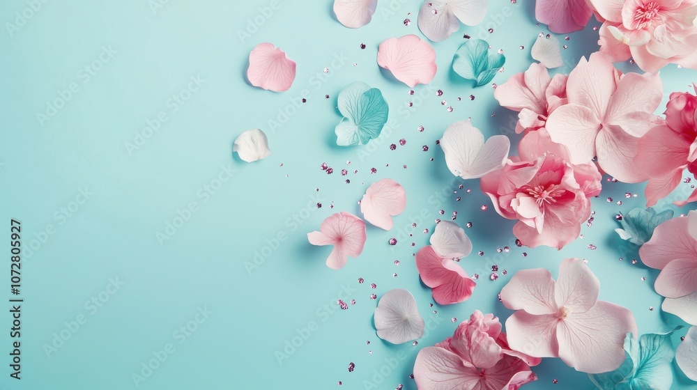 Light floral accents and gentle sparkles in soft pastels on a minimalist background evoke a dreamy and sweet tone with ample text space Light floral accents and gentle sparkles in soft pastels on a minimalist background evoke a dreamy and sweet tone with ample text space