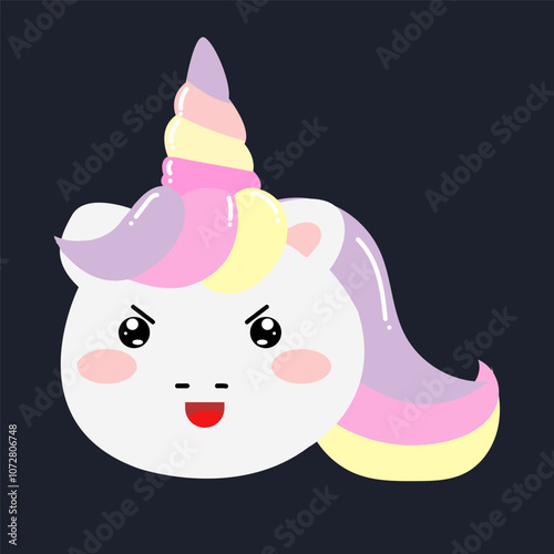 kawaii doodles unicorn emoticon stickers. happy, sadd,shock, exited, omg, sad, angry.  photo