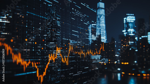 Wallpaper Mural Smart digital Innovation Business skyscrapers in the Financial District with connection network reciprocity over the cityscape. of future smart wireless digital city and social media networking Torontodigital.ca