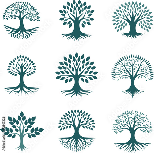 silhouette tree icons set , logotype tree icon, vector
