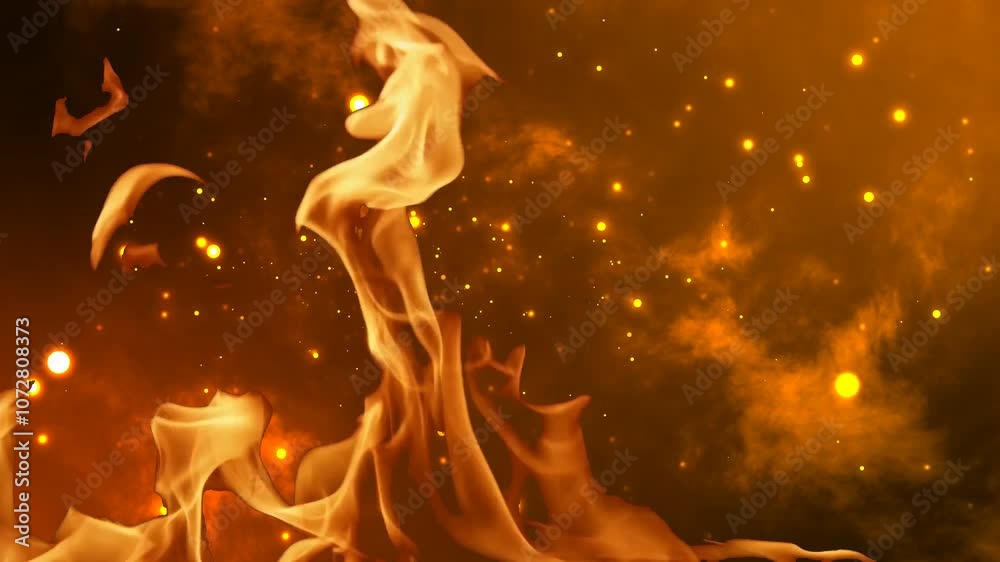 Tonges of flames and space univers in background animation 