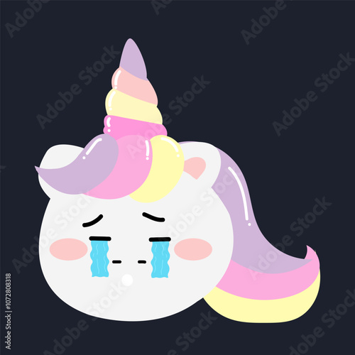 kawaii doodles unicorn emoticon stickers. happy, sadd,shock, exited, omg, sad, angry.  photo