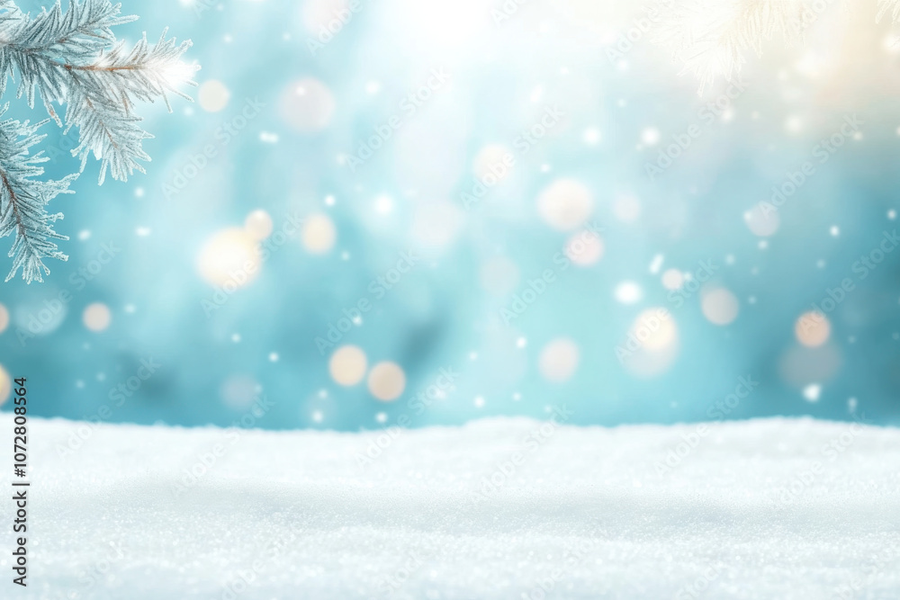 serene winter scene featuring snow covered ground and frosty branches, creating peaceful atmosphere with soft bokeh lights in background serene winter scene featuring snow covered ground and frosty branches, creating peaceful atmosphere with soft bokeh lights in background