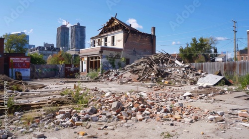 Demolition of Old Neighborhood in Urban Setting
