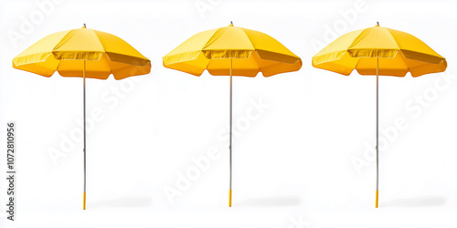 three yellow beach umbrella isolated on white background