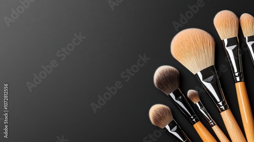 A set of makeup brushes arranged stylishly on a dark background for beauty enthusiasts.