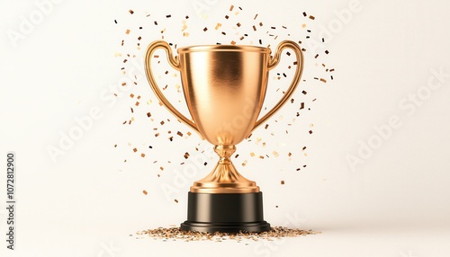 Golden trophy with confetti celebrating achievement and success in life. photo