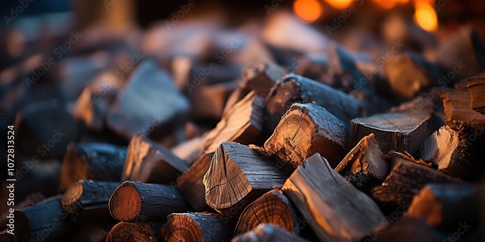A Close-Up View of Stacked Wooden Logs with Golden Hues, Revealing the Intricate Grain Patterns and the Subtle Shadows Cast by the Evening Sun. A Close-Up View of Stacked Wooden Logs with Golden Hues, Revealing the Intricate Grain Patterns and the Subtle Shadows Cast by the Evening Sun.