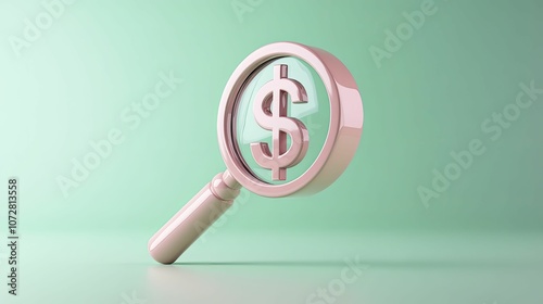 Magnifying glass over a dollar sign, vibrant green background, 3D illustration