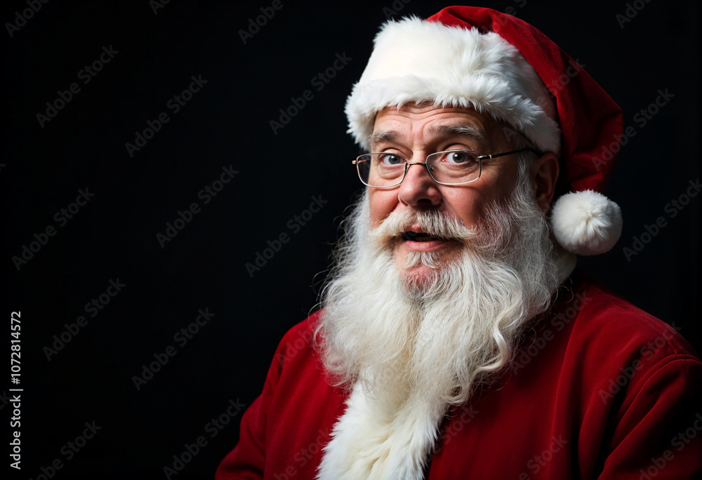 Portrait of santa claus with a surprised face on a black background Portrait of santa claus with a surprised face on a black background
